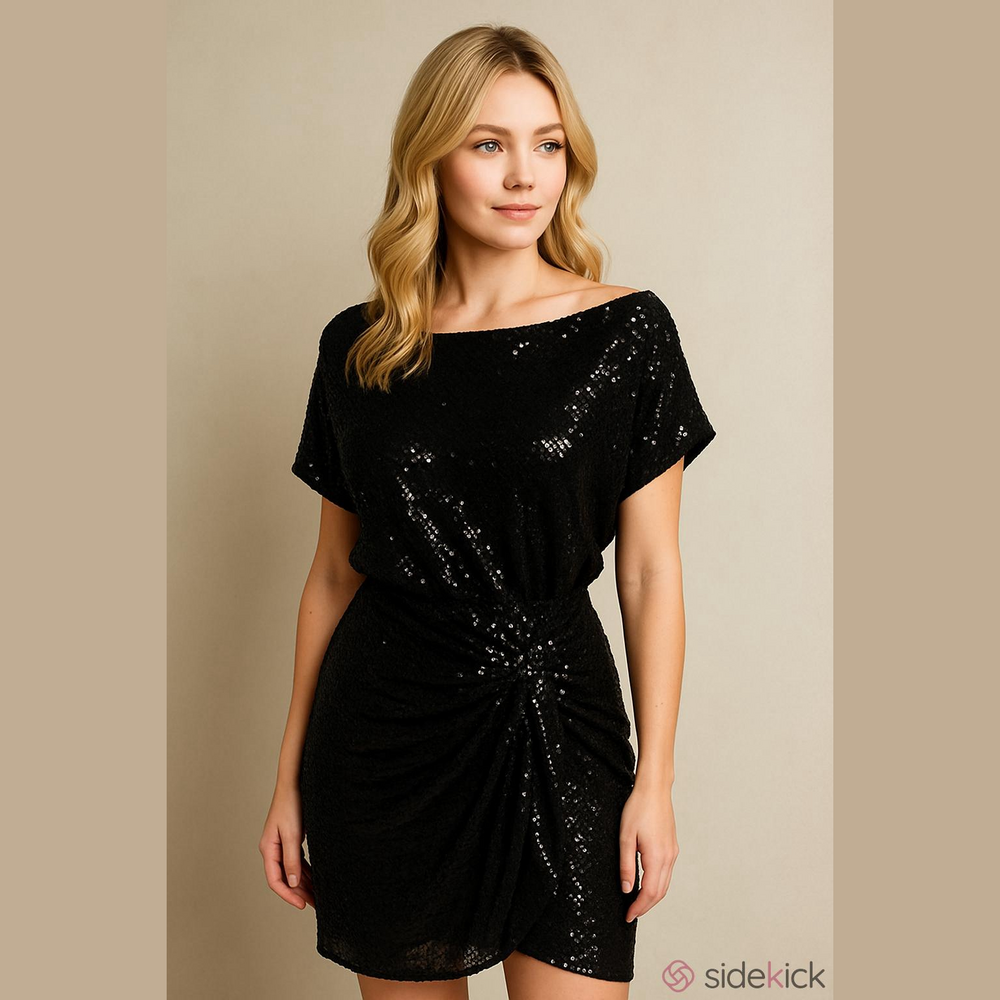 Grace Karin Off The Shoulder Black Sequin Dress Size Extra Large